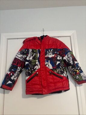 Disney Red Marvel Panel Puffer Jacket